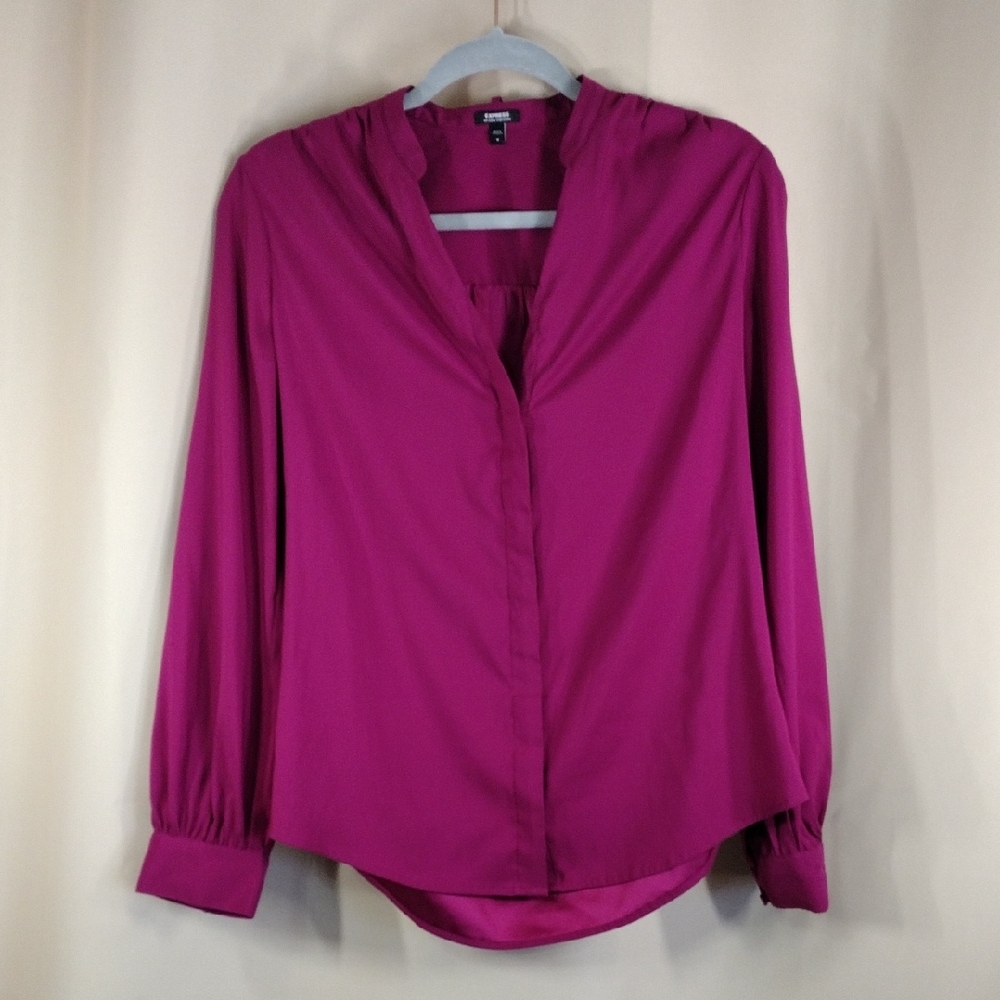 Express Relaxed Portofino Purple Fuchsia Long Sleeve Business Casual Blouse